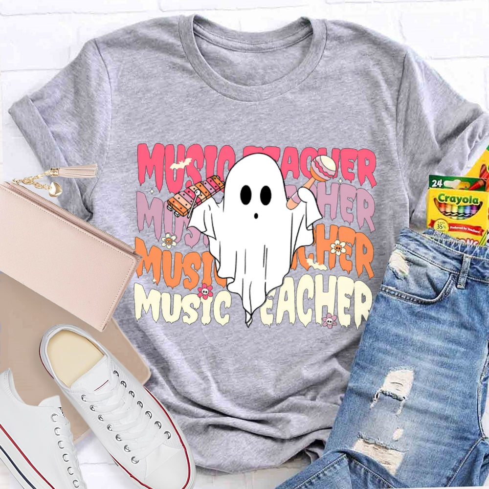 Colorful Music Teacher And A Little Ghost Music Teacher T-shirt