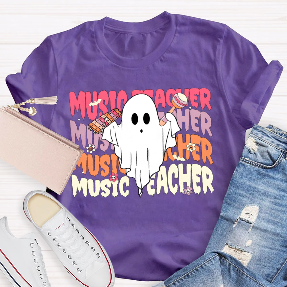 Colorful Music Teacher And A Little Ghost Music Teacher T-shirt