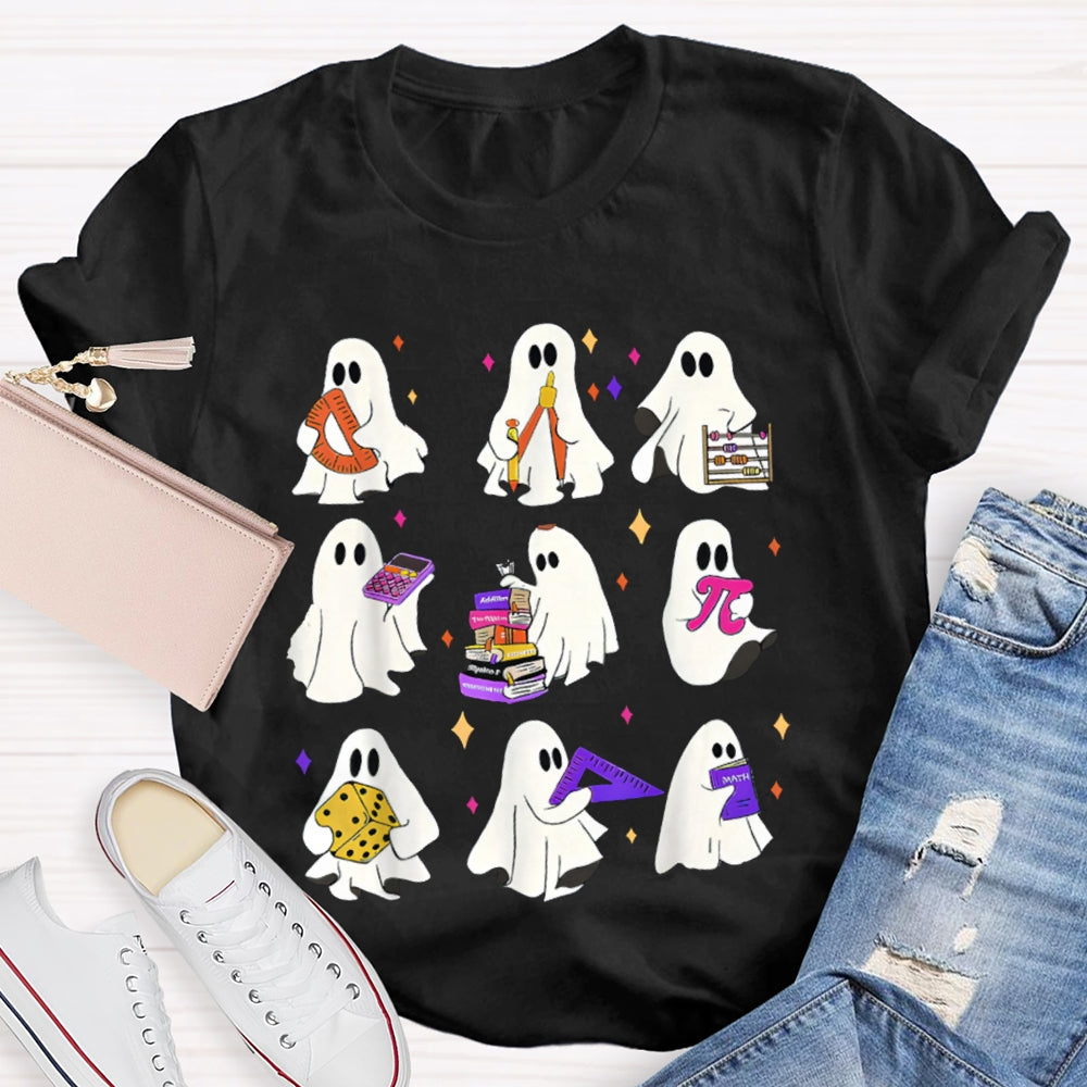 Nine Little Ghosts Holding School Supplies Halloween T-shirt