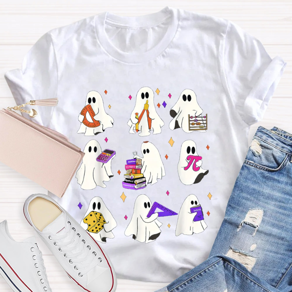 Nine Little Ghosts Holding School Supplies Halloween T-shirt