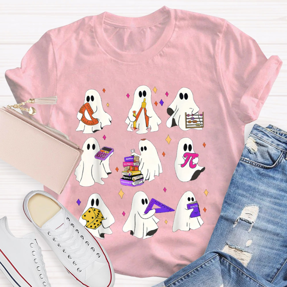 Nine Little Ghosts Holding School Supplies Halloween T-shirt