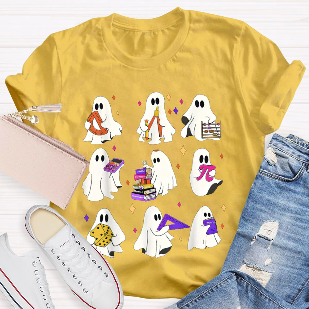 Nine Little Ghosts Holding School Supplies Halloween T-shirt