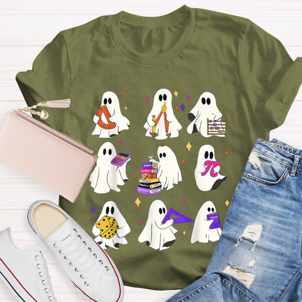 Nine Little Ghosts Holding School Supplies Halloween T-shirt