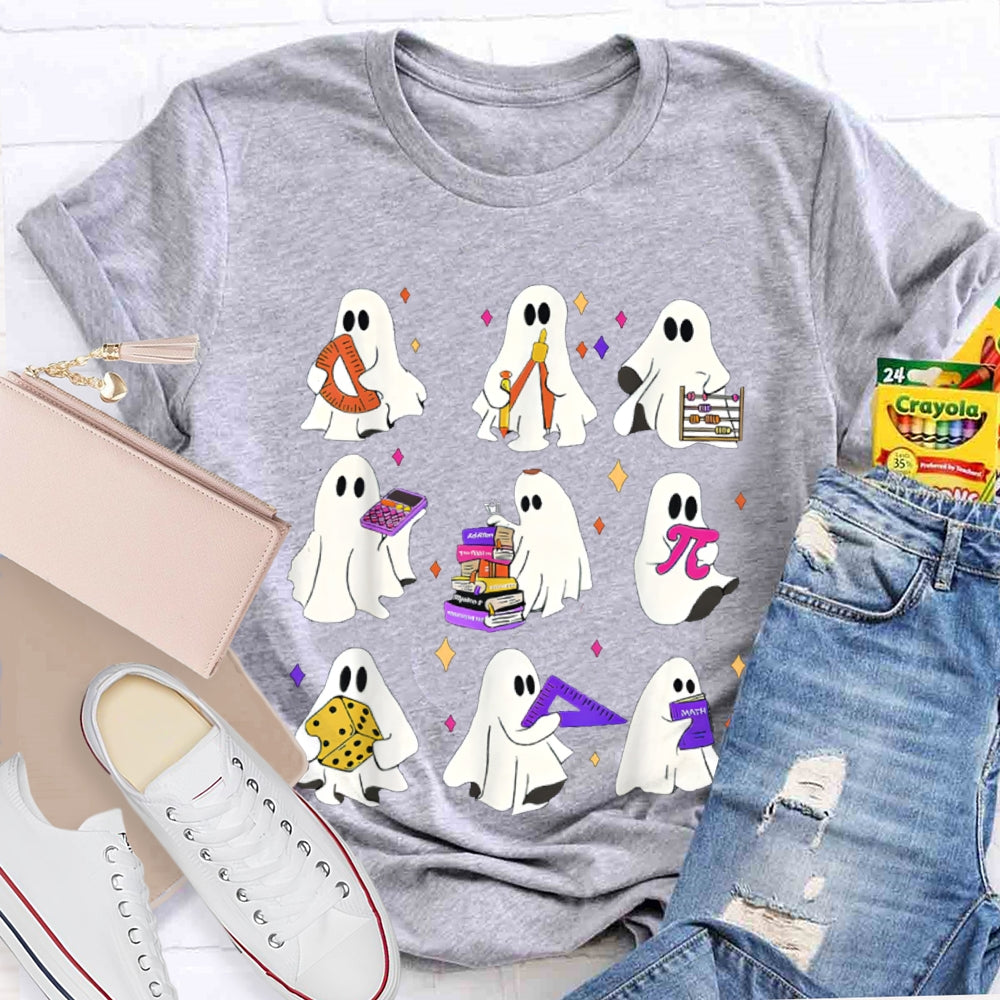 Nine Little Ghosts Holding School Supplies Halloween T-shirt