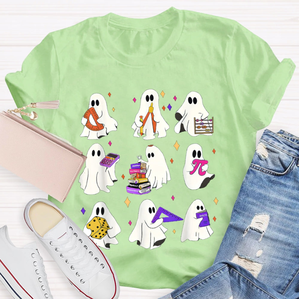 Nine Little Ghosts Holding School Supplies Halloween T-shirt