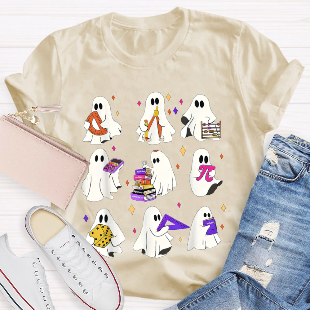 Nine Little Ghosts Holding School Supplies Halloween T-shirt