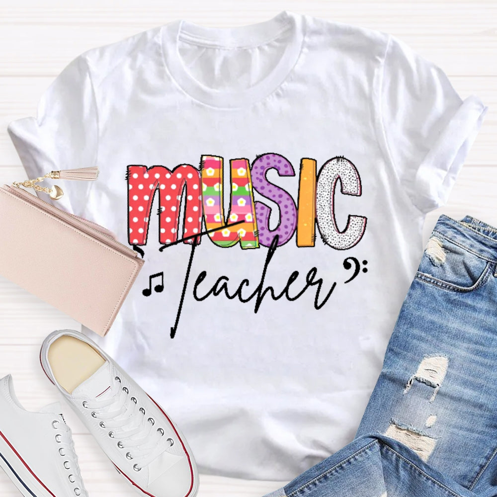 Music Teacher Colored Polka Dots T-shirt