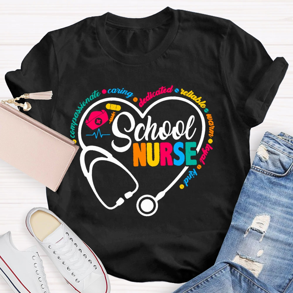 School Nurse Stethoscope Coloured Letters T-shirt