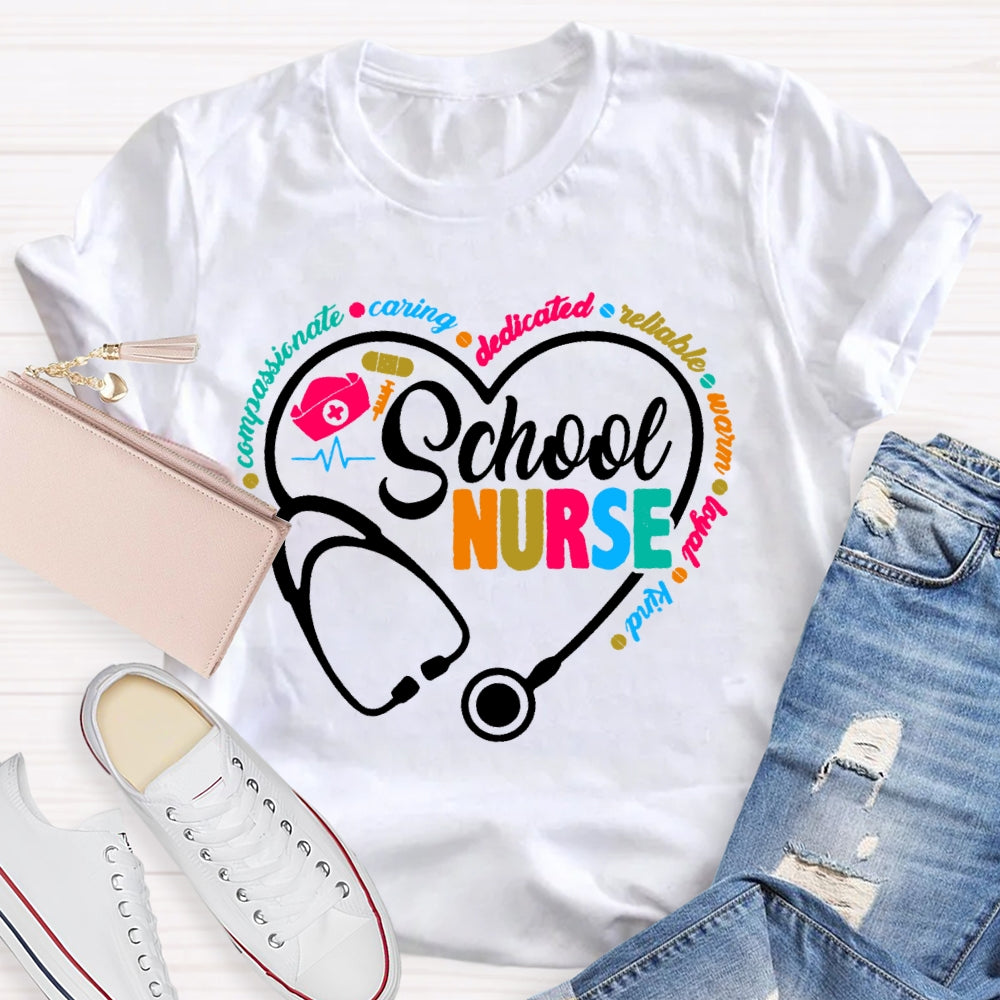 School Nurse Stethoscope Coloured Letters T-shirt