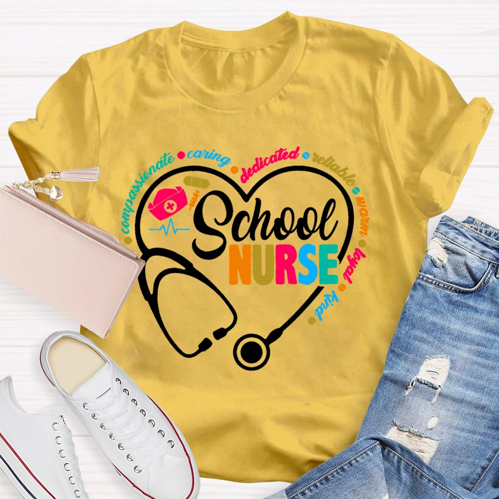 School Nurse Stethoscope Coloured Letters T-shirt
