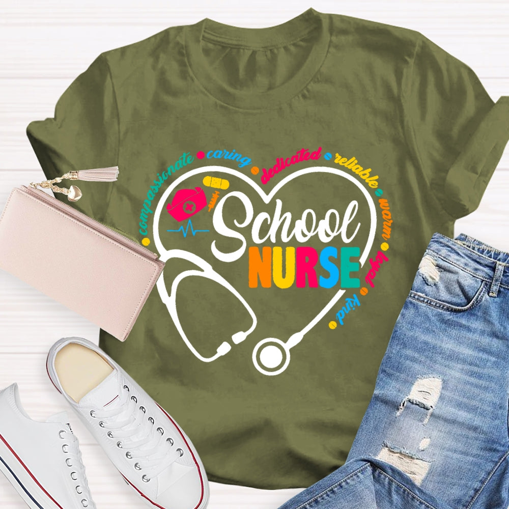 School Nurse Stethoscope Coloured Letters T-shirt
