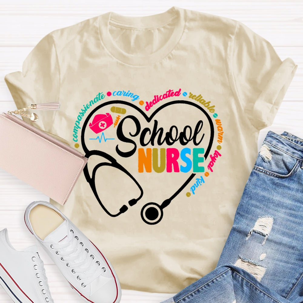 School Nurse Stethoscope Coloured Letters T-shirt