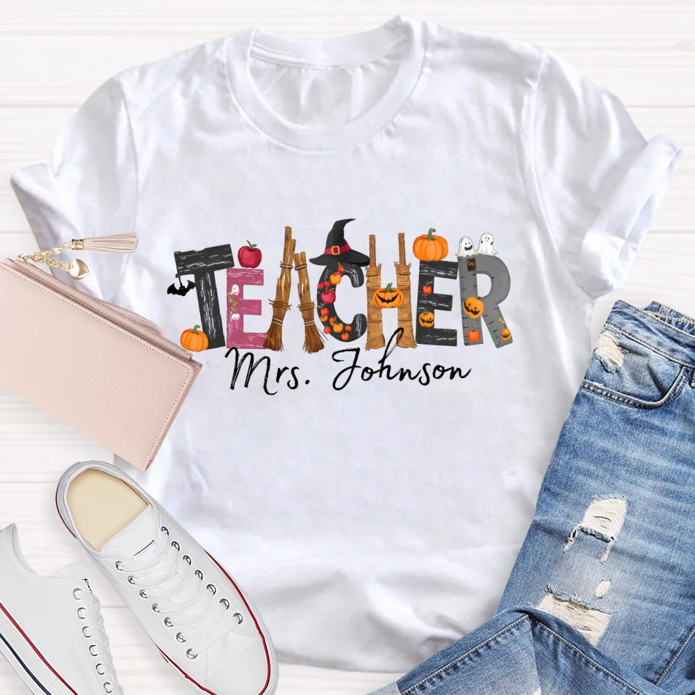 Personalized Teacher Name Halloween Design T-Shirt