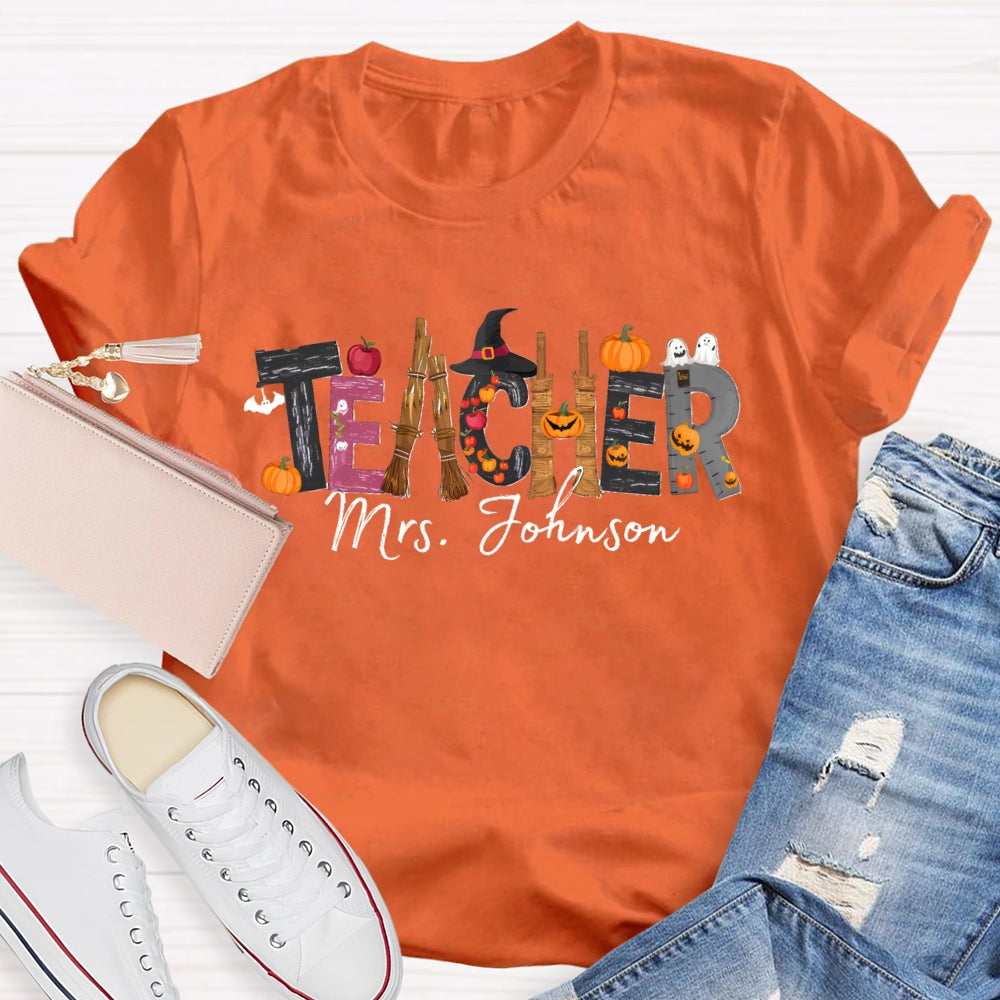 Personalized Teacher Name Halloween Design T-Shirt
