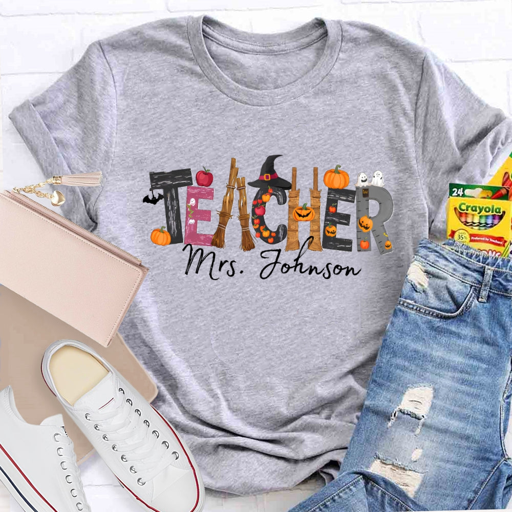 Personalized Teacher Name Halloween Design T-Shirt