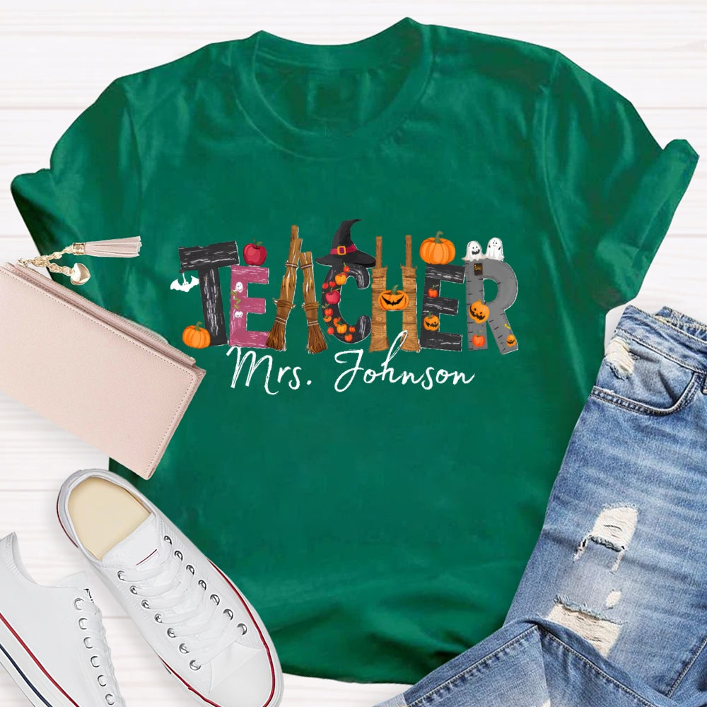 Personalized Teacher Name Halloween Design T-Shirt