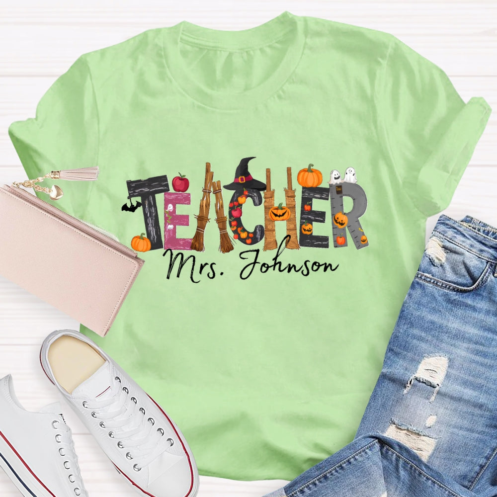 Personalized Teacher Name Halloween Design T-Shirt