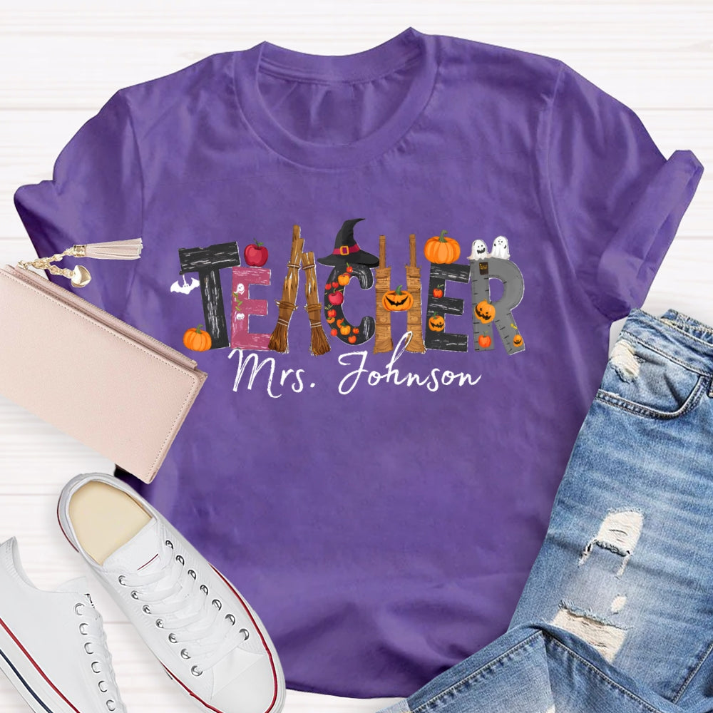 Personalized Teacher Name Halloween Design T-Shirt