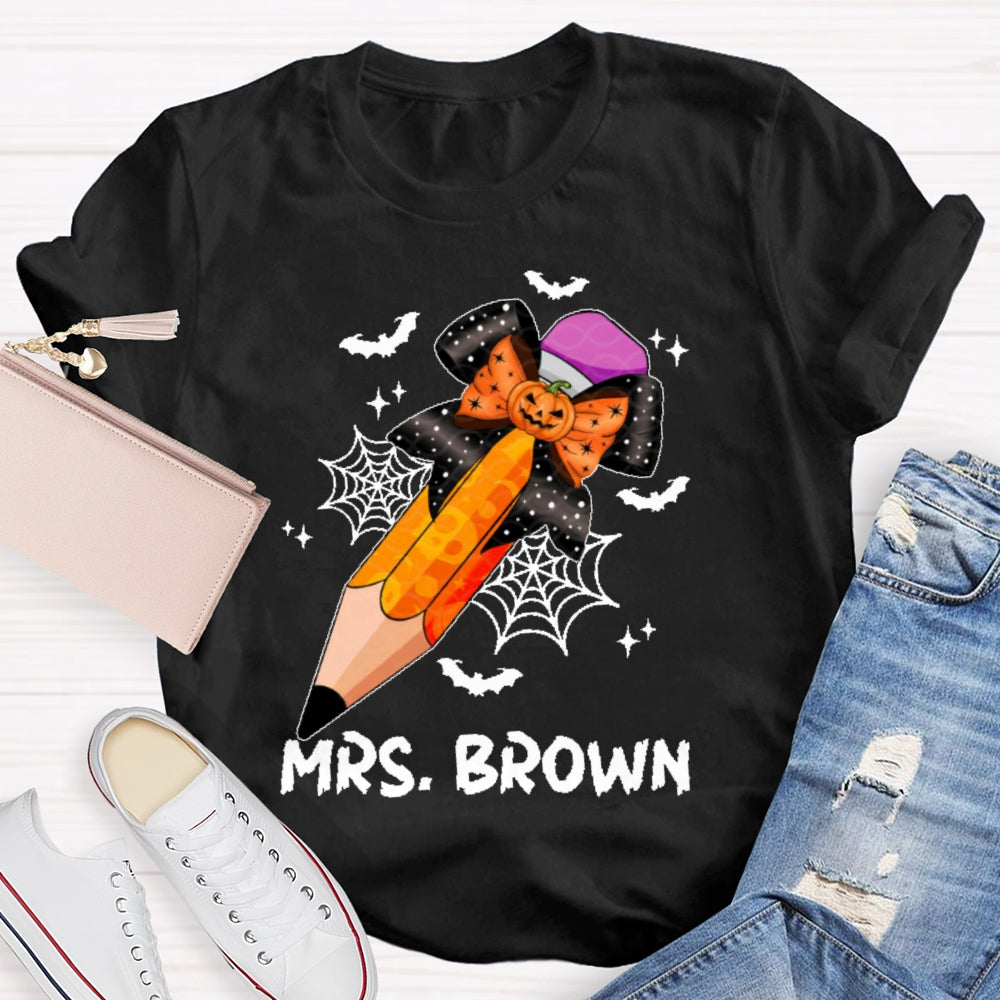Personalized Name Teacher Pencil Pumpkin For Halloween T-shirt