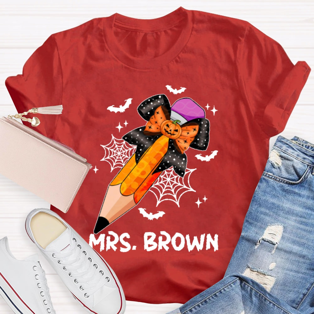 Personalized Name Teacher Pencil Pumpkin For Halloween T-shirt