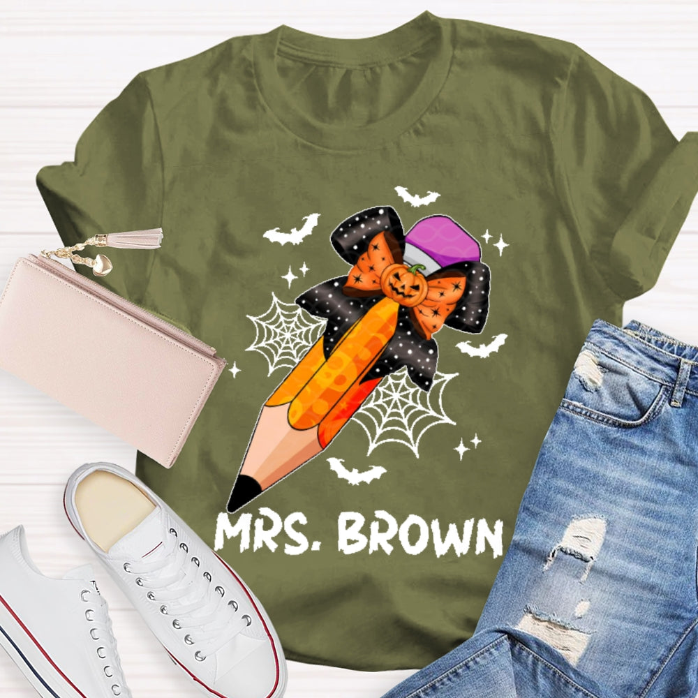 Personalized Name Teacher Pencil Pumpkin For Halloween T-shirt