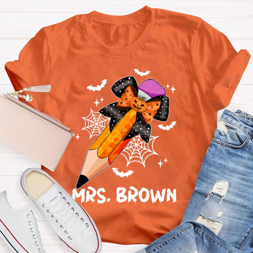 Personalized Name Teacher Pencil Pumpkin For Halloween T-shirt