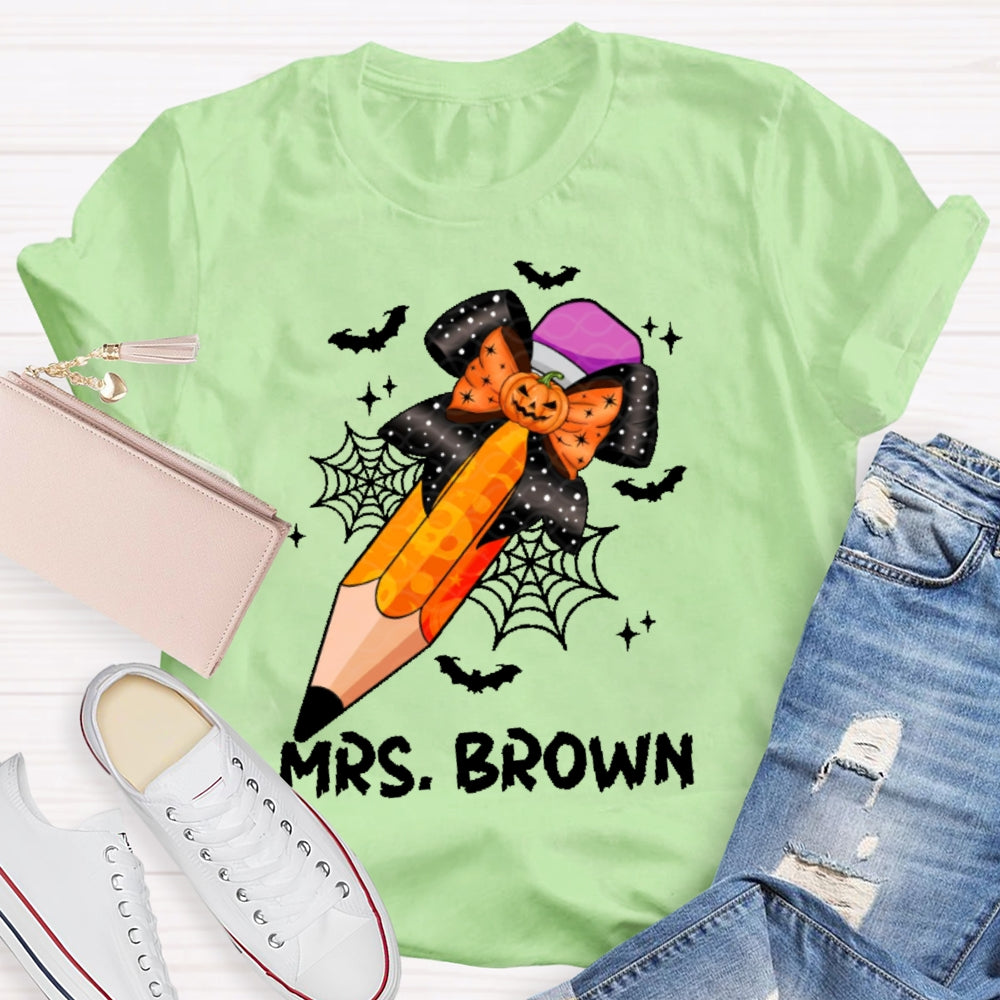 Personalized Name Teacher Pencil Pumpkin For Halloween T-shirt