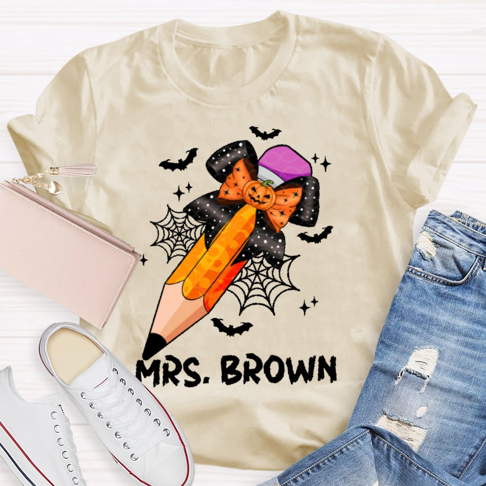 Personalized Name Teacher Pencil Pumpkin For Halloween T-shirt