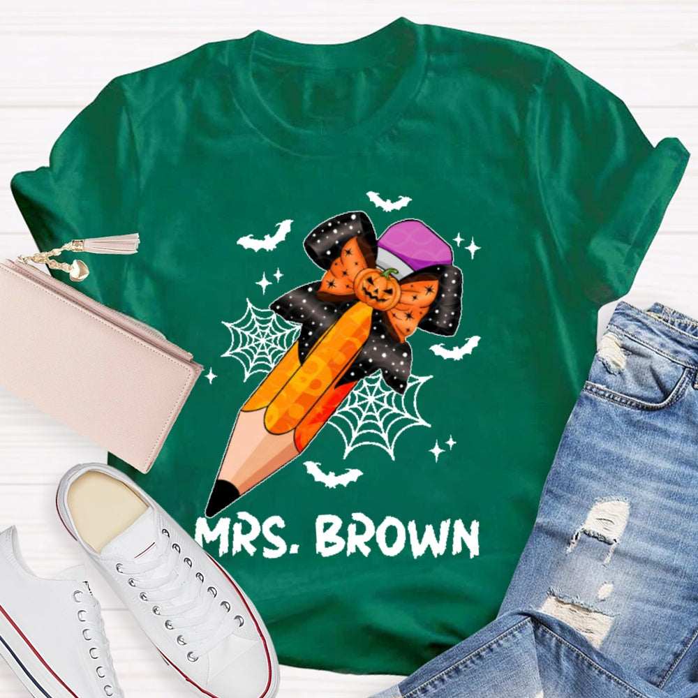 Personalized Name Teacher Pencil Pumpkin For Halloween T-shirt