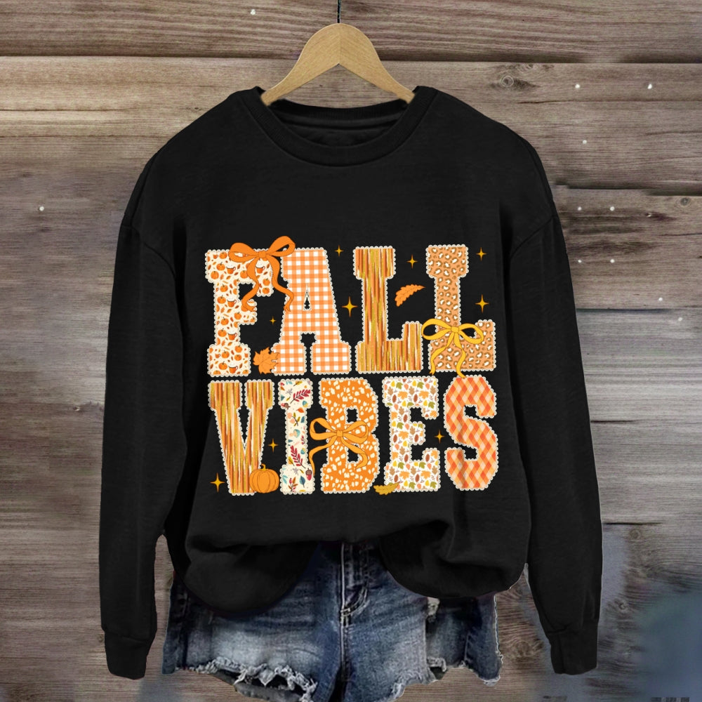 Fall Vibes Yellow Bow Font And Maple Leaves sweatshirt