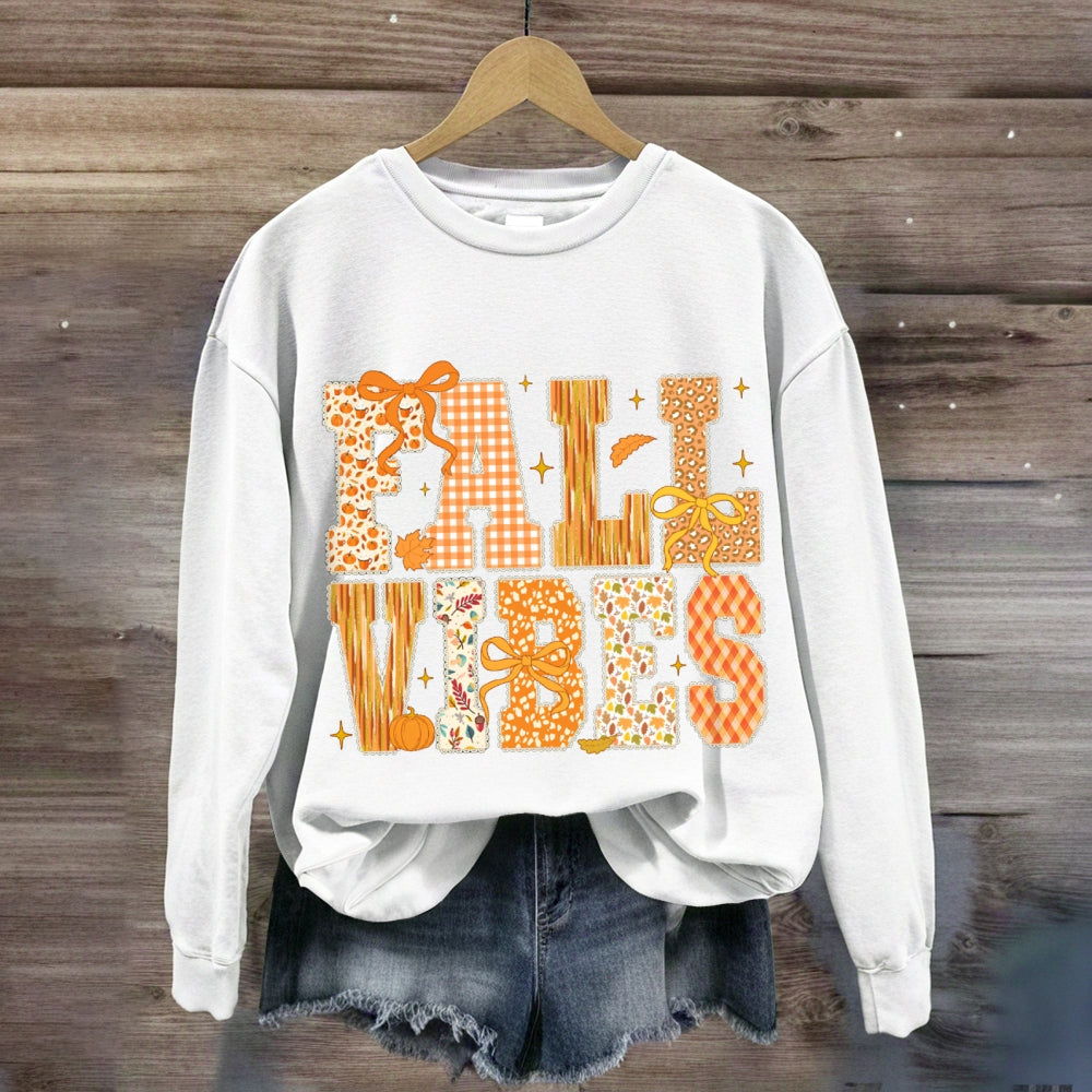 Fall Vibes Yellow Bow Font And Maple Leaves sweatshirt