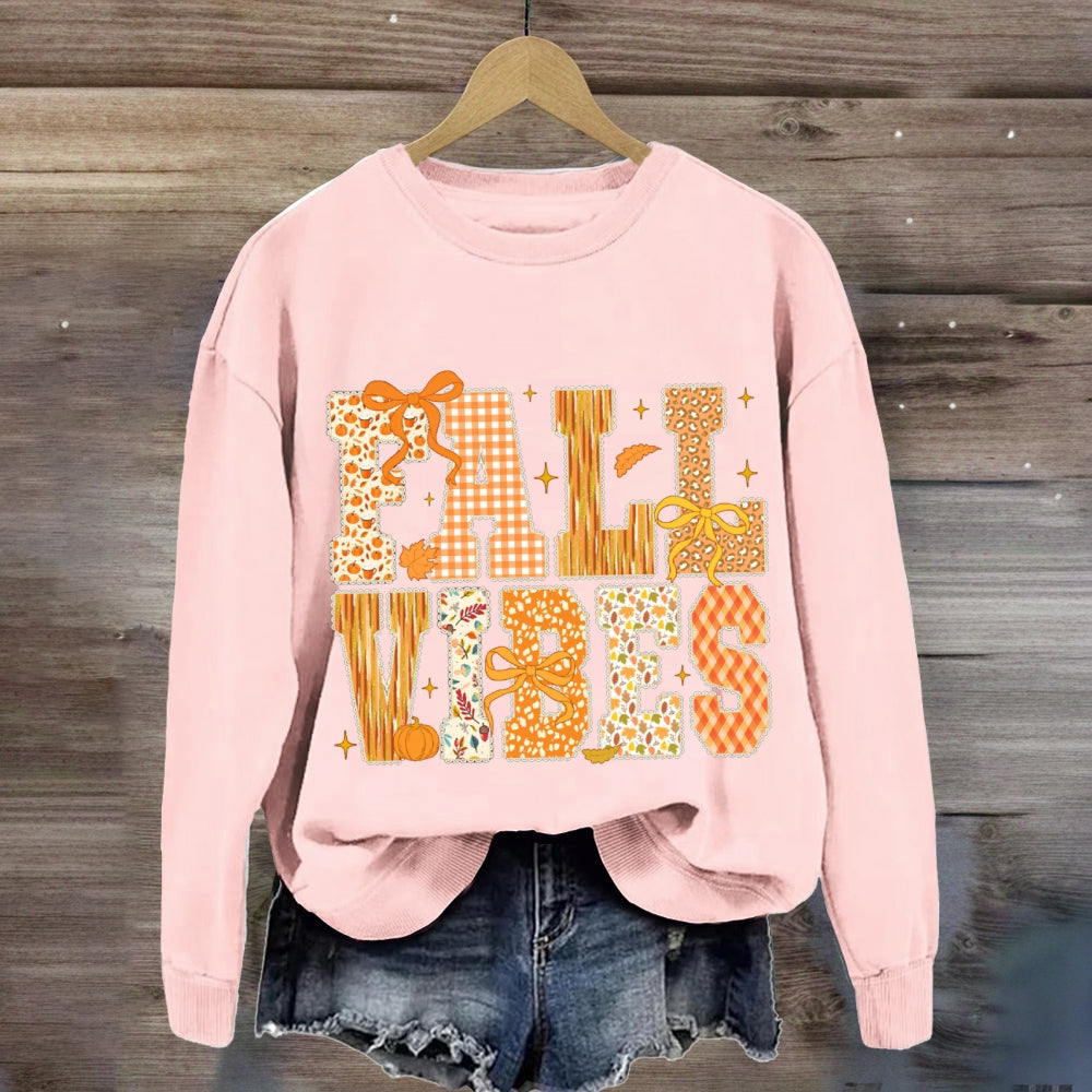 Fall Vibes Yellow Bow Font And Maple Leaves sweatshirt