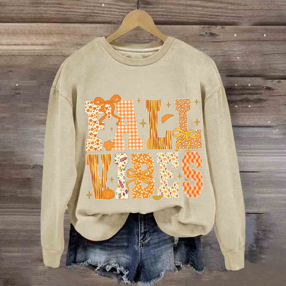 Fall Vibes Yellow Bow Font And Maple Leaves sweatshirt