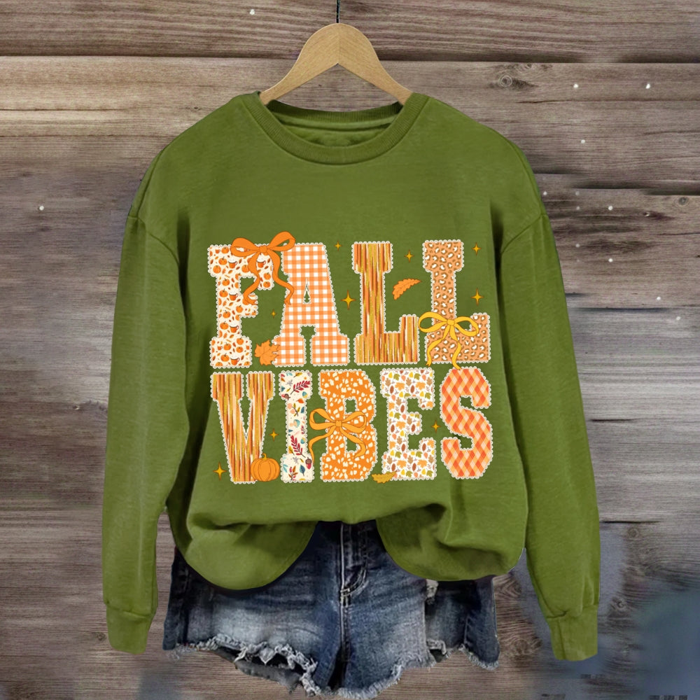 Fall Vibes Yellow Bow Font And Maple Leaves sweatshirt