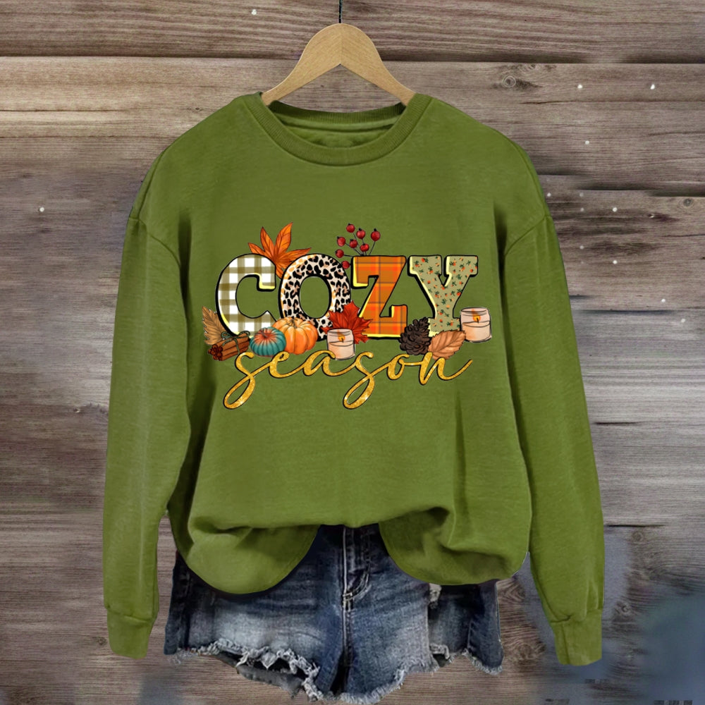 Cozy Season Checkered And Leopard Print Fonts sweatshirt