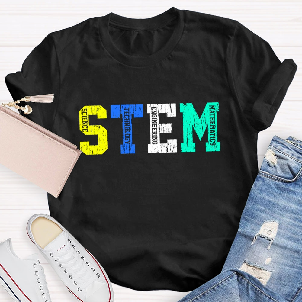 Colorful STEM Letter Science Technology Engineering Math T-Shirt