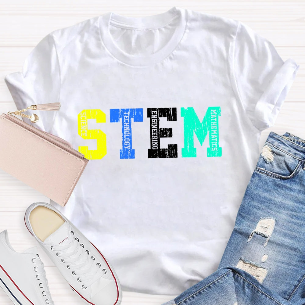 Colorful STEM Letter Science Technology Engineering Math T-Shirt