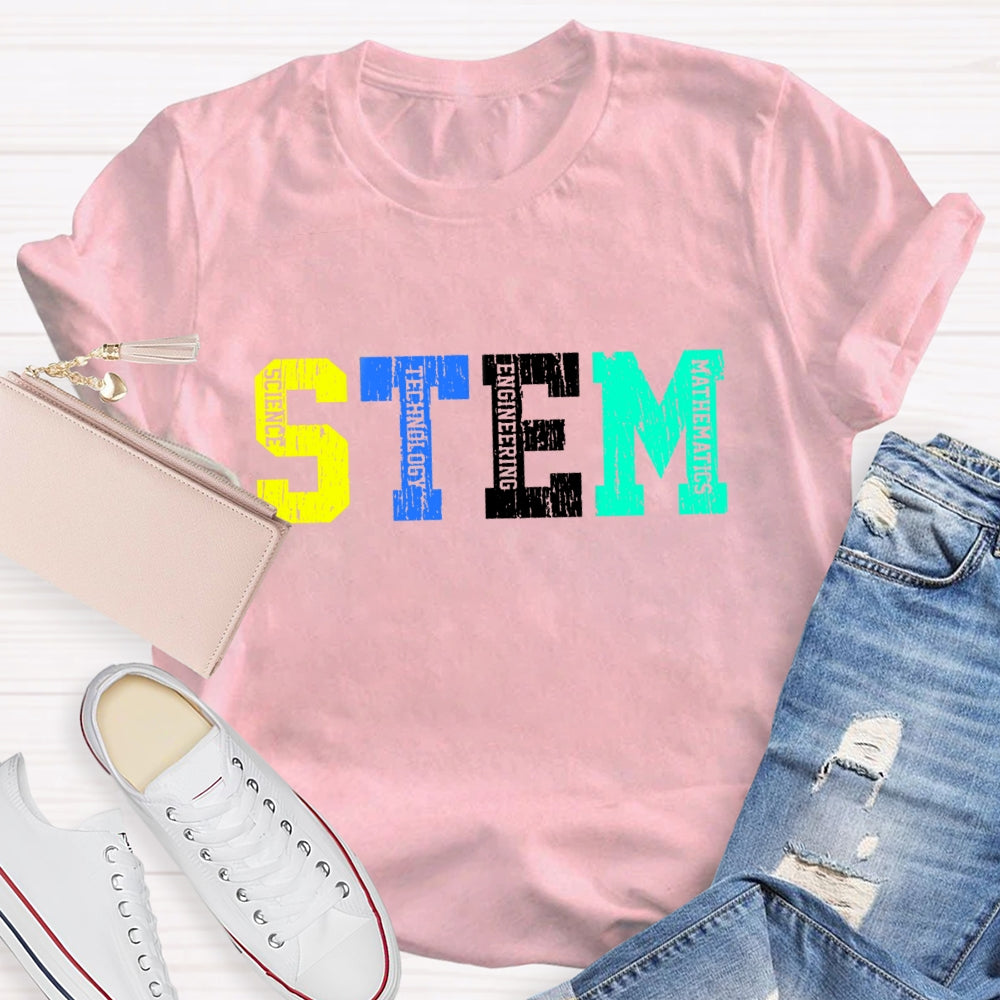 Colorful STEM Letter Science Technology Engineering Math T-Shirt