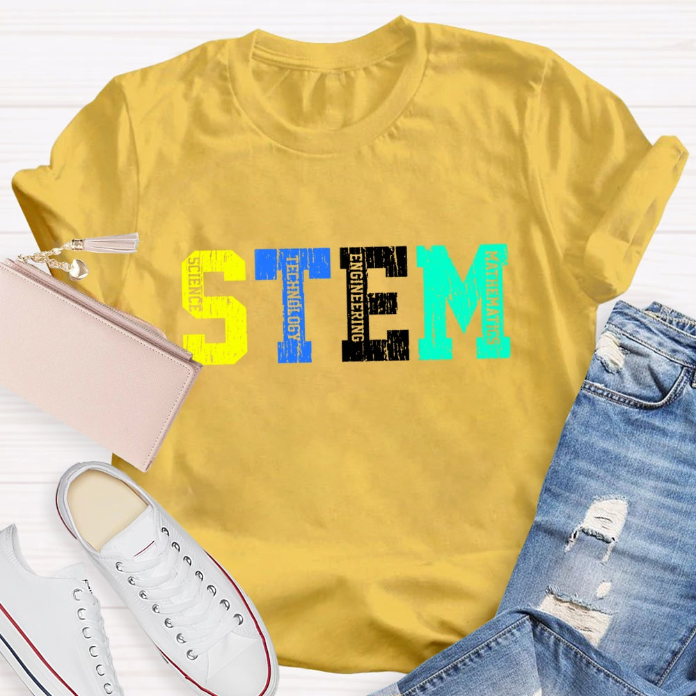 Colorful STEM Letter Science Technology Engineering Math T-Shirt