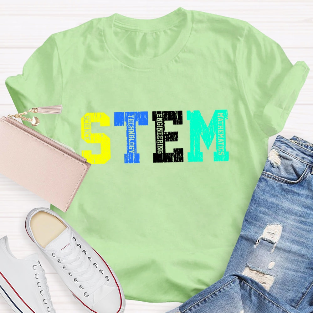 Colorful STEM Letter Science Technology Engineering Math T-Shirt