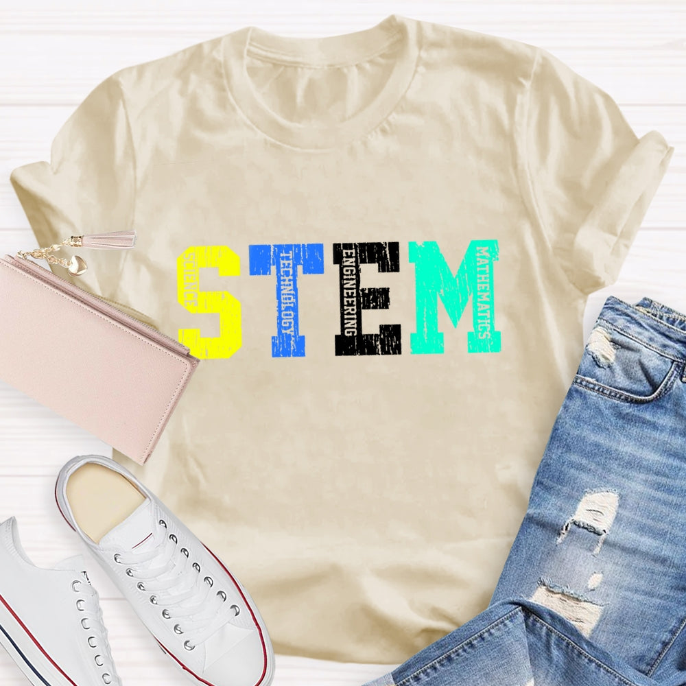 Colorful STEM Letter Science Technology Engineering Math T-Shirt