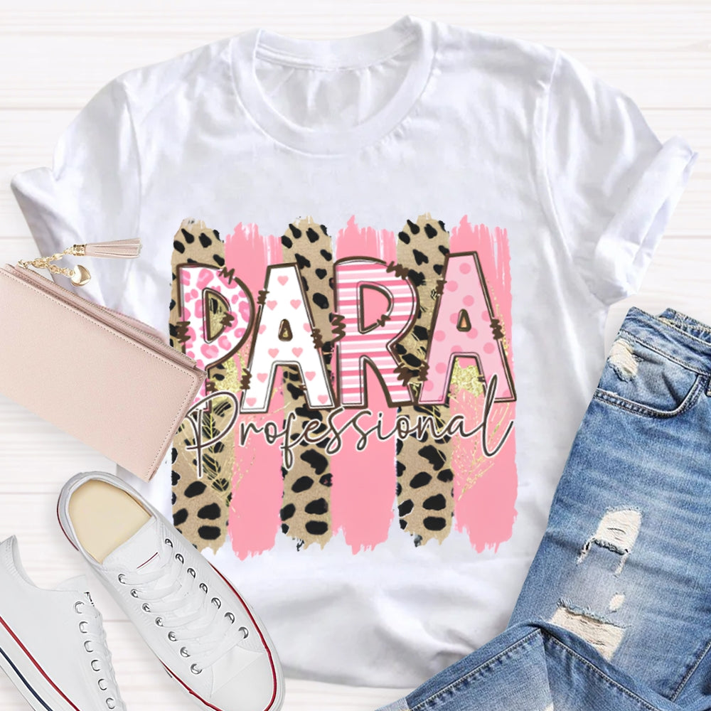 Para Professional Leopard Print And Pink Patchwork T-shirt