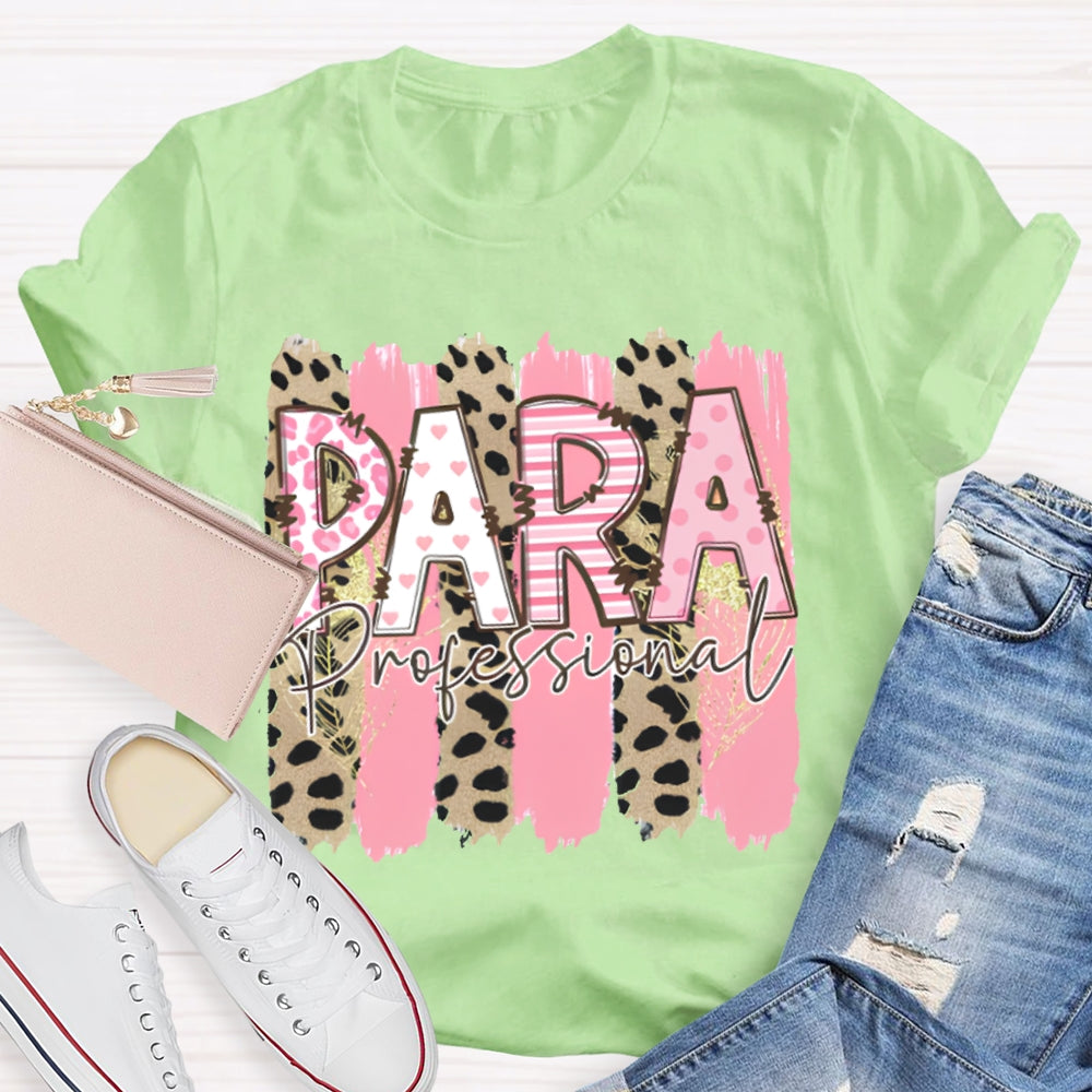 Para Professional Leopard Print And Pink Patchwork T-shirt