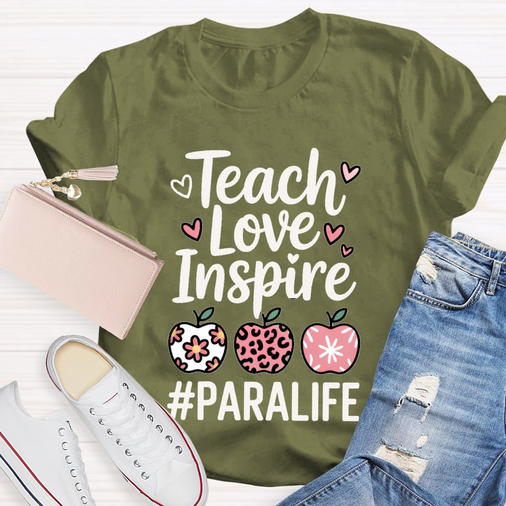Teach Love Inspire Paralife Colorful Hearts And Apples T-shirt