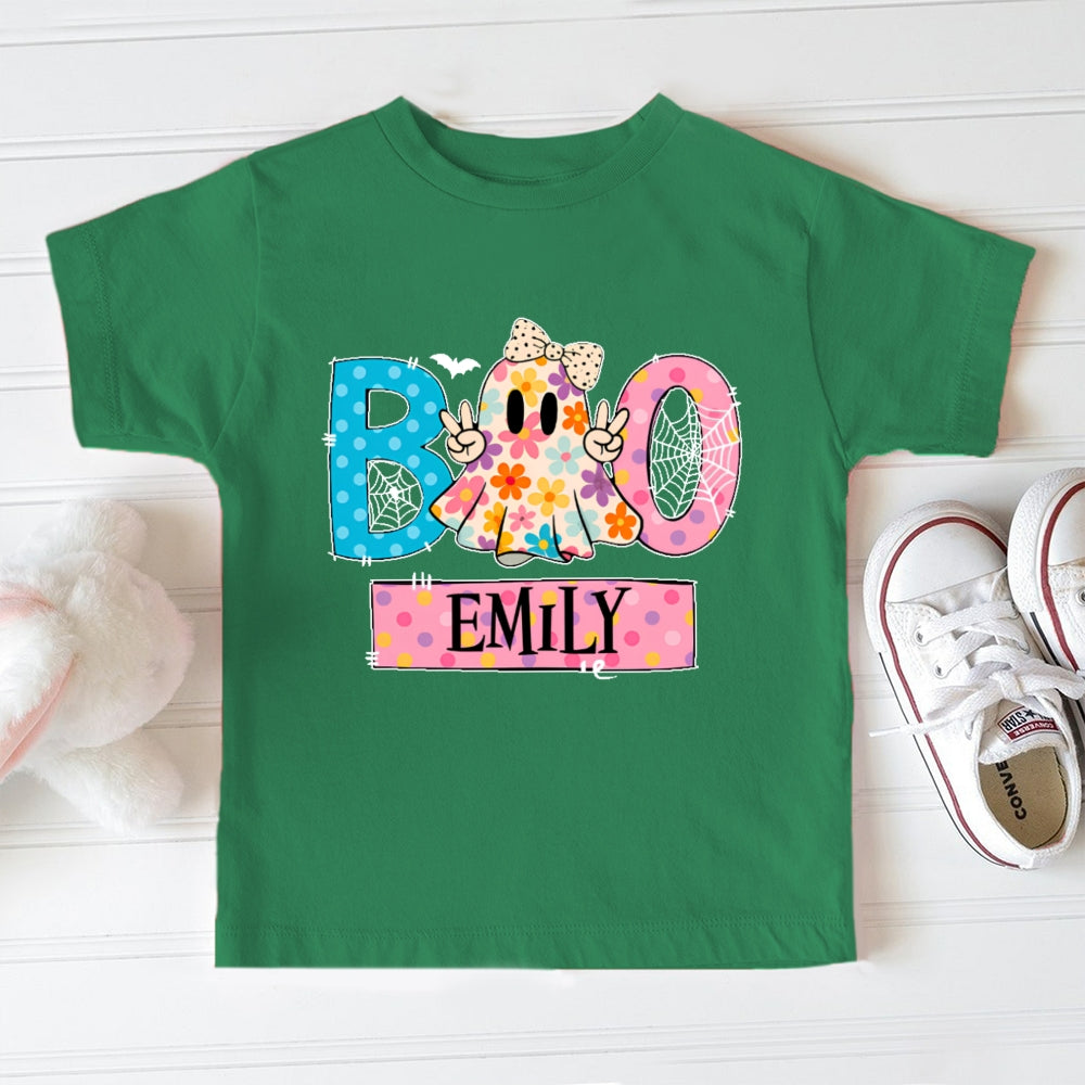 Personalized Name Boo Flower Ghost Toddler T-shirts