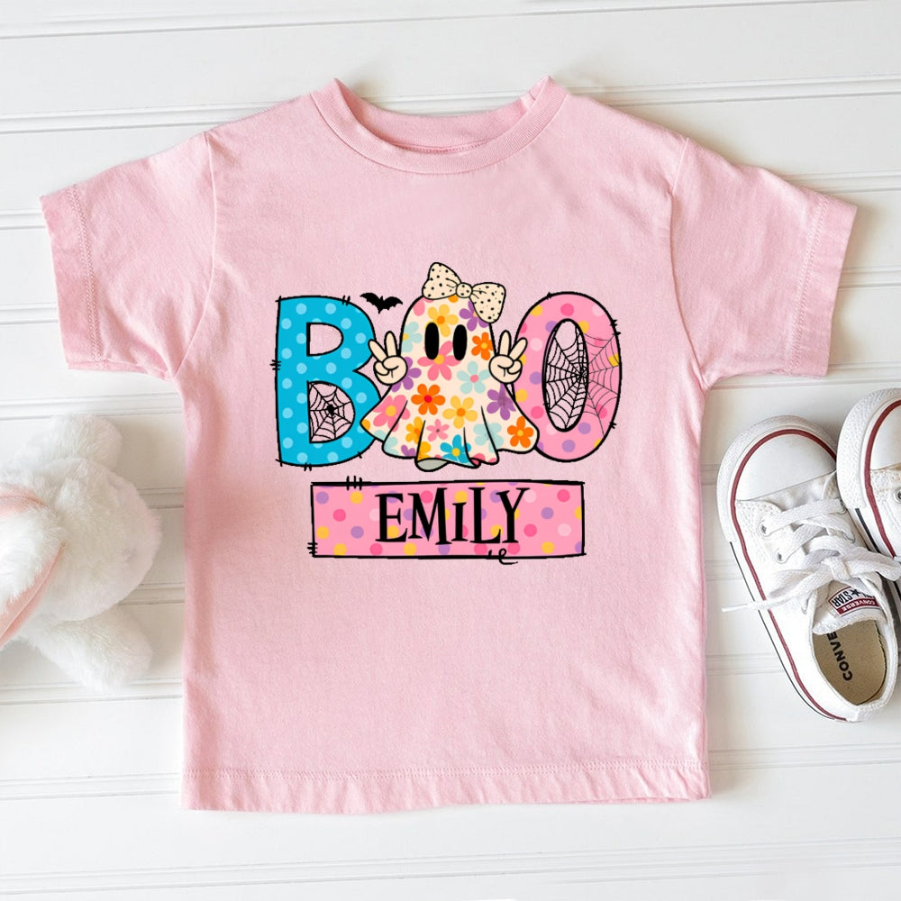 Personalized Name Boo Flower Ghost Toddler T-shirts