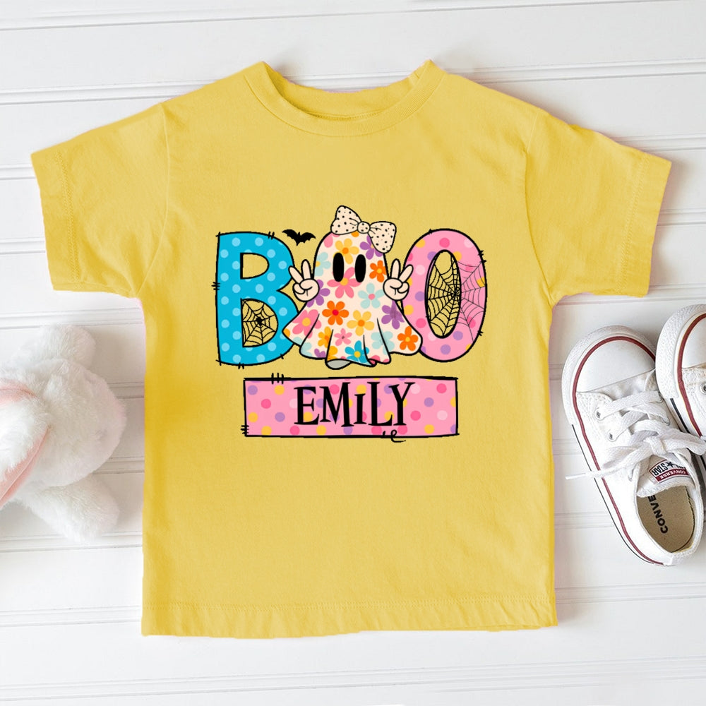 Personalized Name Boo Flower Ghost Toddler T-shirts