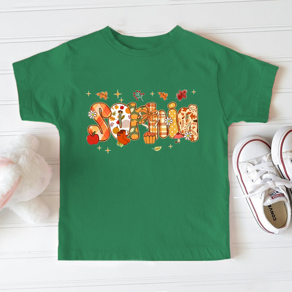 Personalized Name Maple Leaf Fall Letters Toddler T-shirts