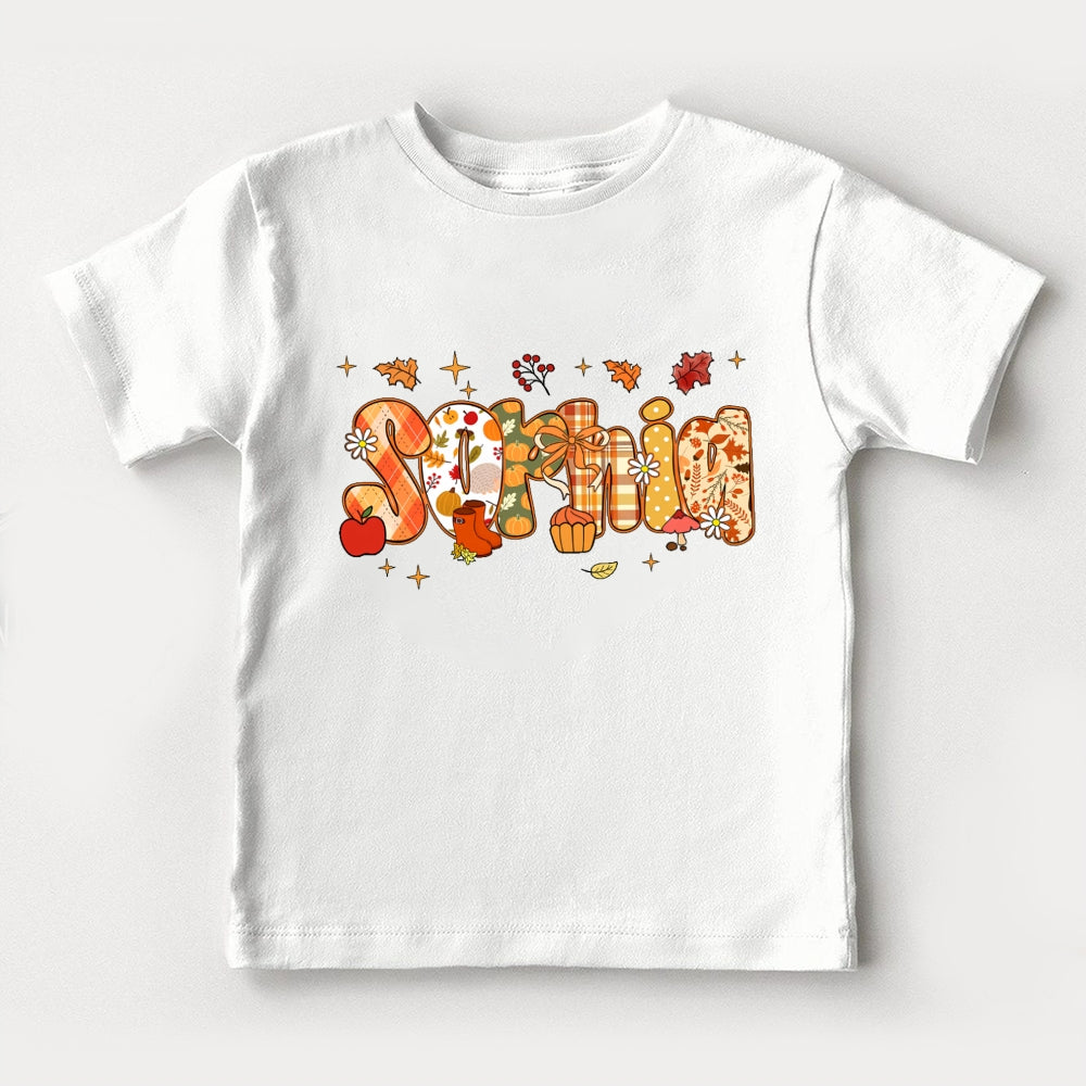 Personalized Name Maple Leaf Fall Letters Toddler T-shirts
