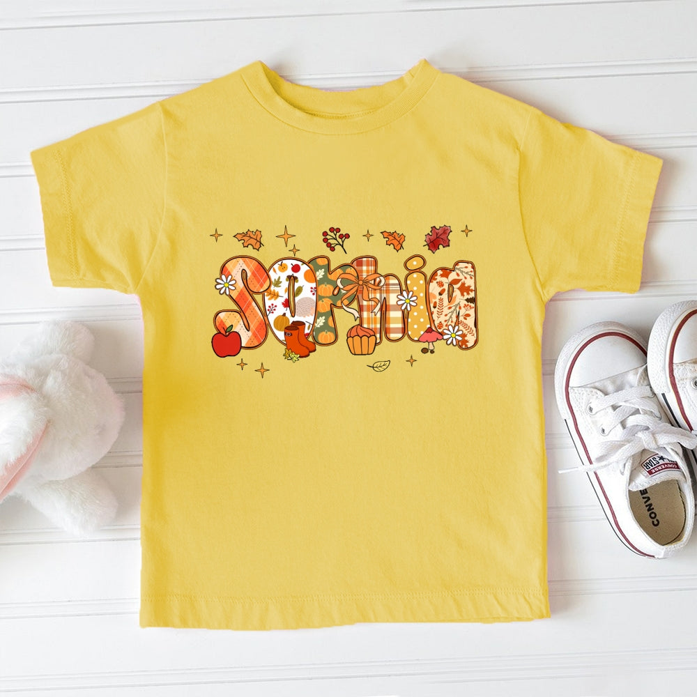 Personalized Name Maple Leaf Fall Letters Toddler T-shirts
